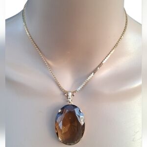 ✨️14K Gold Filled Serpentine Necklace - Vintage Smokey Quartz Glass Pendant
